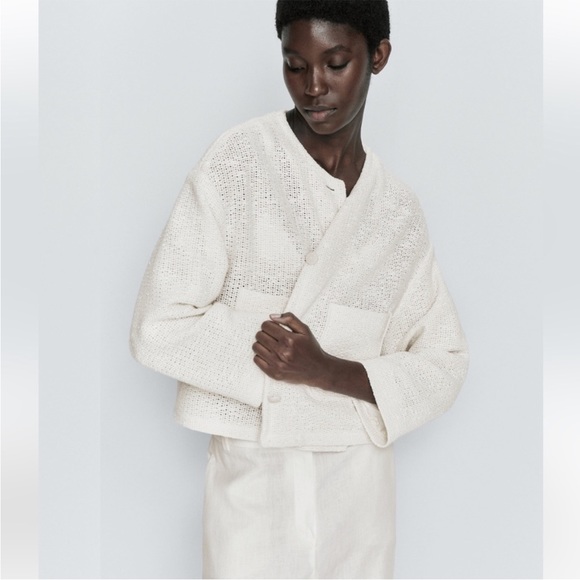 Massimo Dutti cropped jacket , white, M - Picture 2 of 8